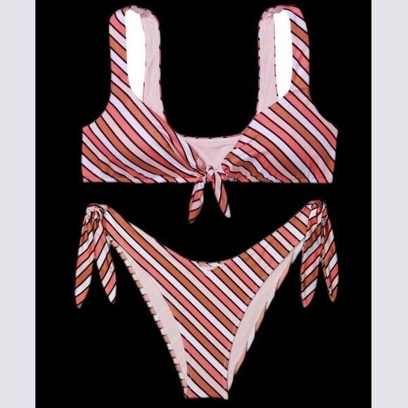 Victoria’s Secret Swim Tie-front Bralette Bikini Top & Bottom Set Warm stripes - Picture 9 of 9